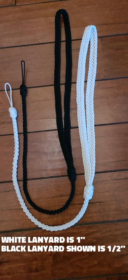 White lanyard shown is 1" - Black lanyard shown is 1/2"