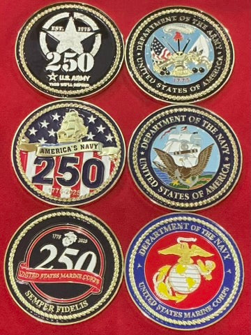 United States Military 250th Birthday 3 Coin Set