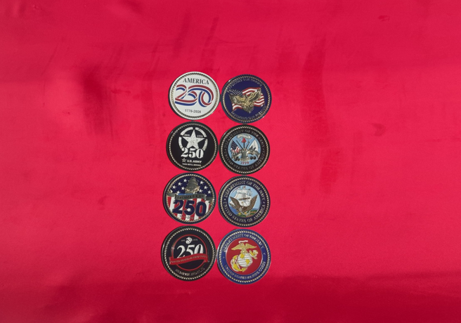 America 250 & United States Military 250th Birthday 4 Coin Set