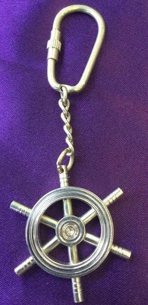 BRASS HELM WHEEL COMPASS KEYCHAIN