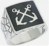 Crossed Anchor Stainless Steel Webbed Ring